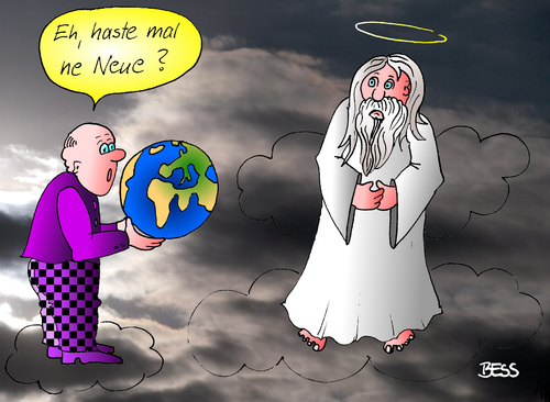 Cartoon: Es wird Zeit! (medium) by besscartoon tagged besscartoon,bess,umweltzerstörung,erde,wolke,himmel,gott