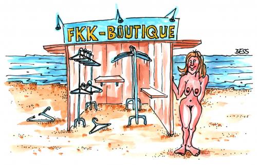Cartoon: FKK Boutique (medium) by besscartoon tagged boutique,strand,fkk,frau,bess,besscartoon