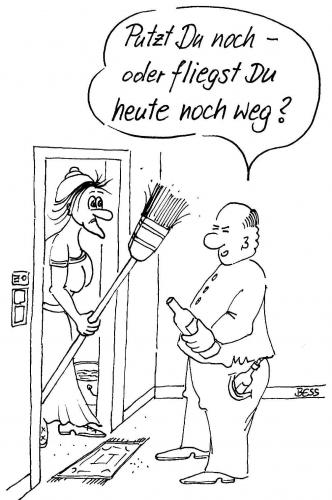 Cartoon: Frage (medium) by besscartoon tagged besscartoon,bess,besen,hexe,fliegen,liebe,beziehung,paar,frau,mann