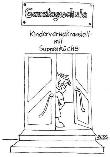 Cartoon: Ganztagsschule (medium) by besscartoon tagged verwahranstalt,kind,schule,ganztagsschule,suppenküche,kinderverwahranstalt,schüler,lehrer,pädagogik,bess,besscartoon