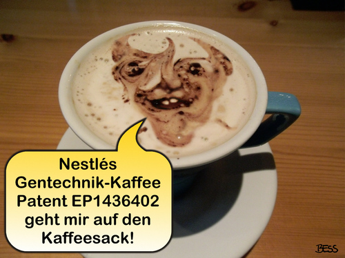 Cartoon: Gen-Kaffee-Selfie (medium) by besscartoon tagged besscartoon,bess,greenpeace,kaffeebohnen,brasilien,genmanipulation,ep1436402,patentamt,tasse,eu,nestle,patent,genkaffee,gentechnik,kaffee