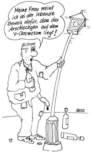 Cartoon: Gene (medium) by besscartoon tagged besscartoon,bess,paar,frau,saufen,arschlochgen,gene,chromosomen,mann