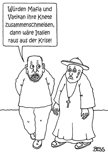 Cartoon: unheilige Allianz (medium) by besscartoon tagged besscartoon,bess,geld,knete,kirche,pfarrer,europa,euro,eu,krise,italien,vatikan,mafia