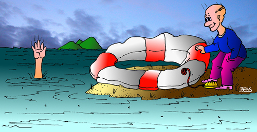 Cartoon: In der Ruhe liegt die Kraft (medium) by besscartoon tagged besscartoon,bess,rettungsring,ertrinken,insel,meer