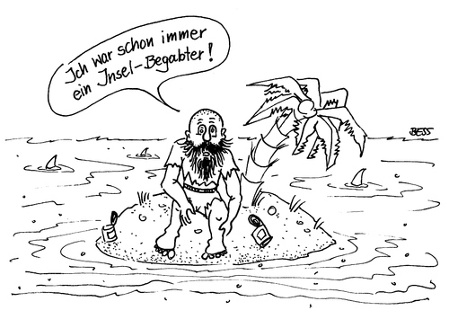 Cartoon: Inselbegabter (medium) by besscartoon tagged mann,insel,meer,palme,inselbegabter,bess,besscartoon