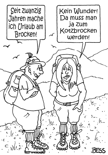 Cartoon: Kotz-Brocken (medium) by besscartoon tagged mann,frau,urlaub,ferien,wandern,beziehung,paar,brocken,kotzbrocken,bess,besscartoon