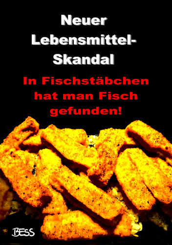 Cartoon: Neuer Lebensmittelskandal !!! (medium) by besscartoon tagged fisch,fischstäbchen,essen,lebensmittel,lebensmittelskandal,skandal,bess,besscartoon