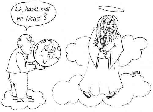 Cartoon: ohne Titel (medium) by besscartoon tagged männer,erde,umwelt,umweltverschmutzung,gott,religion,himmel,wolken,bess,besscartoon