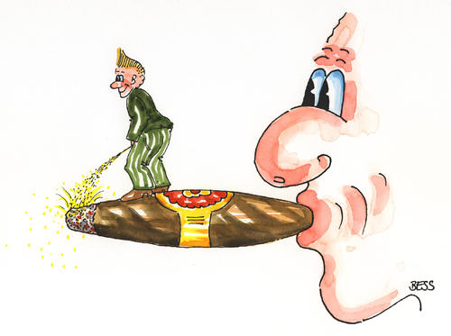 Cartoon: ohne Titel (medium) by besscartoon tagged zigarre,rauchen,pinkeln,bess,besscartoon