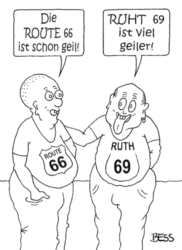 Cartoon: Route66-Ruth69 (medium) by besscartoon tagged männer,route,66,ruth,69,highway,geil,new,york,amerika,liebe,zunge,bess,besscartoon