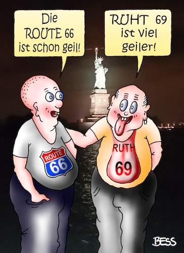 Cartoon: Route66-Ruth69 (medium) by besscartoon tagged männer,route,66,ruth,69,highway,geil,new,york,amerika,liebe,zunge,bess,besscartoon