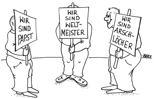 Cartoon: Sind wir nicht prima?! (medium) by besscartoon tagged männer,papst,kirche,weltmeister,arschloch,bess,besscartoon