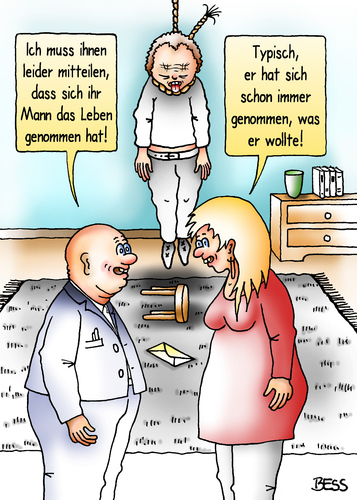 Cartoon: So war er (medium) by besscartoon tagged mann,frau,paar,beziehung,ehe,liebe,tod,sterben,strick,aufhängen,bess,besscartoon