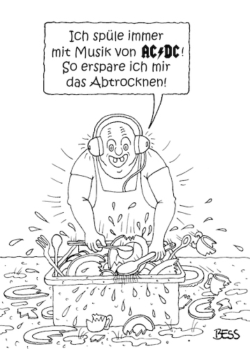 Cartoon: Spülorgie (medium) by besscartoon tagged mann,spülen,acdc,musik,hard,rock,heavy,metal,orgie,abtrocknen,bess,besscartoon