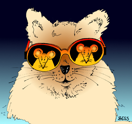 Cartoon: Tarnung (medium) by besscartoon tagged katze,tiere,maus,mäuse,fressen,brille,sonnenbrille,bess,besscartoon