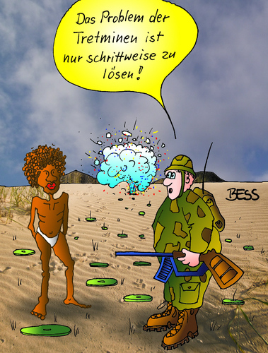 Cartoon: Tretminen (medium) by besscartoon tagged besscartoon,bess,tod,militär,soldat,krieg,welt,dritte,explosion,minen