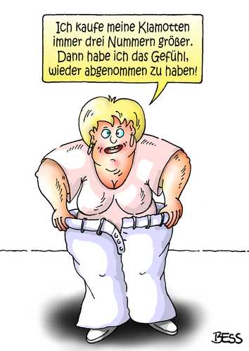 Cartoon: überlistet (medium) by besscartoon tagged frau,dick,fett,mode,klamotten,abnehmen,diät,bess,besscartoon