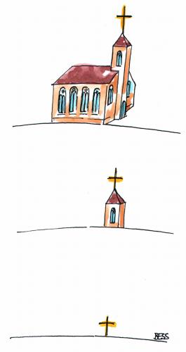 Cartoon: Untergang (medium) by besscartoon tagged katholisch,christentum,besscartoon,bess,kirche,papst,religion,tod,kreuz