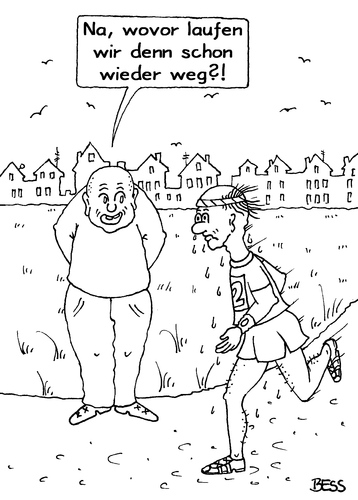 Cartoon: weglaufen (medium) by besscartoon tagged mann,sport,laufen,marathon,fitness,bess,besscartoon