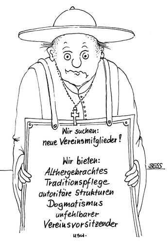Cartoon: Wir suchen Vereinsmitglieder (medium) by besscartoon tagged besscartoon,bess,christentum,verein,pfarrer,papst,religion,katholisch,kirche