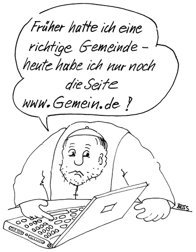 Cartoon: www.gemein.de (medium) by besscartoon tagged kirche,religion,katholisch,pfarrer,gemeinde,gemein,computer,internet,bess,besscartoon