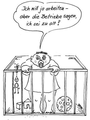 Cartoon: zu alt (medium) by besscartoon tagged kind,laufstall,arbeit,arge,arbeitslos,alter,alt,bess,besscartoon
