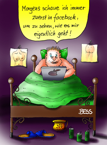 Cartoon: Zustandsbestimmung (medium) by besscartoon tagged facebook,computer,schlafen,morgen,wohlbefinden,zustand,bess,besscartoon