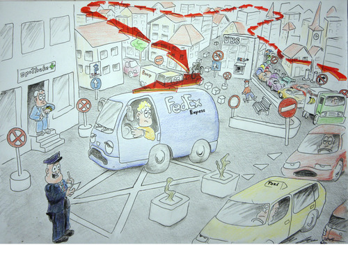 Cartoon: Verkehrsberuhigung (medium) by blackart tagged stadt,umweltschutz,verkehr,verkehrsberuhigung,lärmschutz,fahrverbot,parkverbot