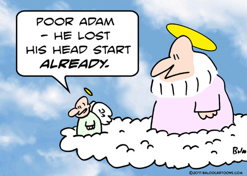 Cartoon: adam lost head start to eve (medium) by rmay tagged adam,lost,head,start,to,eve