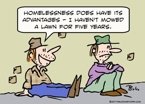 Cartoon: bum homeless  mowed lawn years (medium) by rmay tagged bum,homeless,mowed,lawn,years