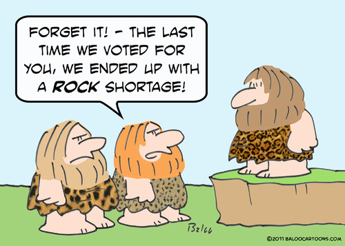 Cartoon: caveman vote rock shortage (medium) by rmay tagged caveman,vote,rock,shortage