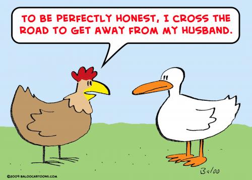 Cartoon: chicken cross road husband (medium) by rmay tagged chicken,cross,road,husband