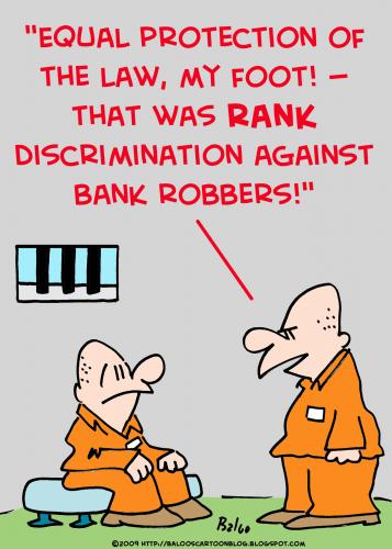Cartoon: discrimination bank robbers (medium) by rmay tagged discrimination,bank,robbers