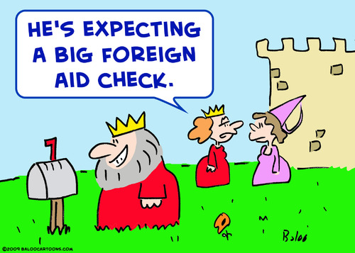 Cartoon: king big foreign aid check (medium) by rmay tagged king,big,foreign,aid,check