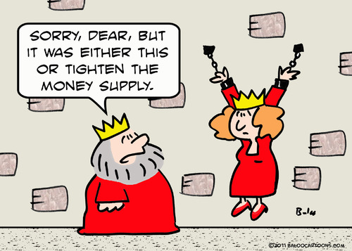 Cartoon: king tighten money supply (medium) by rmay tagged supply,money,tighten,king