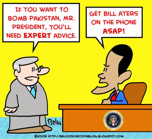 Cartoon: OBAMA BILL AYERS BOMB PAKISTAN (medium) by rmay tagged obama,bill,ayers,bomb,pakistan