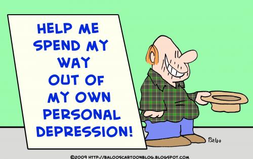 Cartoon: Own personal depression spend (medium) by rmay tagged own,personal,depression,spend,panhandler
