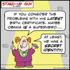 Cartoon: SUG obama superhero secret ident (small) by rmay tagged sug,obama,superhero,secret,identity,birth,certificate